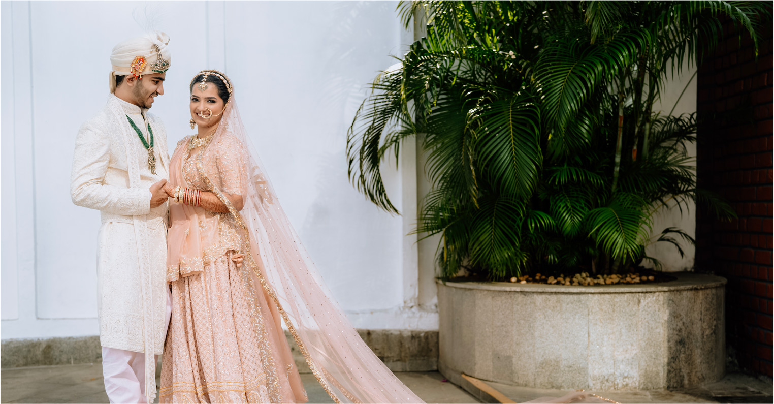 Wedding couple with flowers